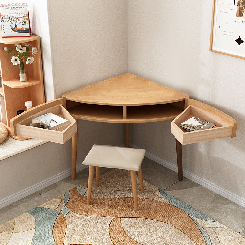 家用实木转角书桌现代简约三角写字卧室小户户型书桌