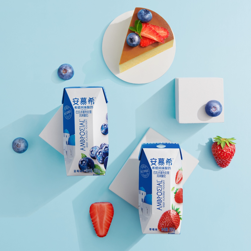 伊利安慕希希腊风味酸奶蓝莓味205g*12盒酸牛奶*2提