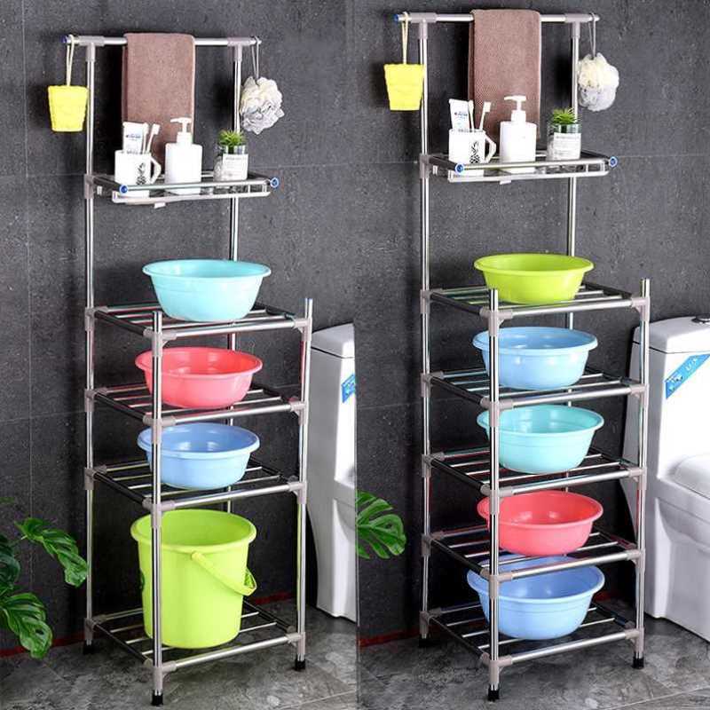 不锈钢洗脸盆架子浴室卫生间置物架置地多层加厚盆架面盆架