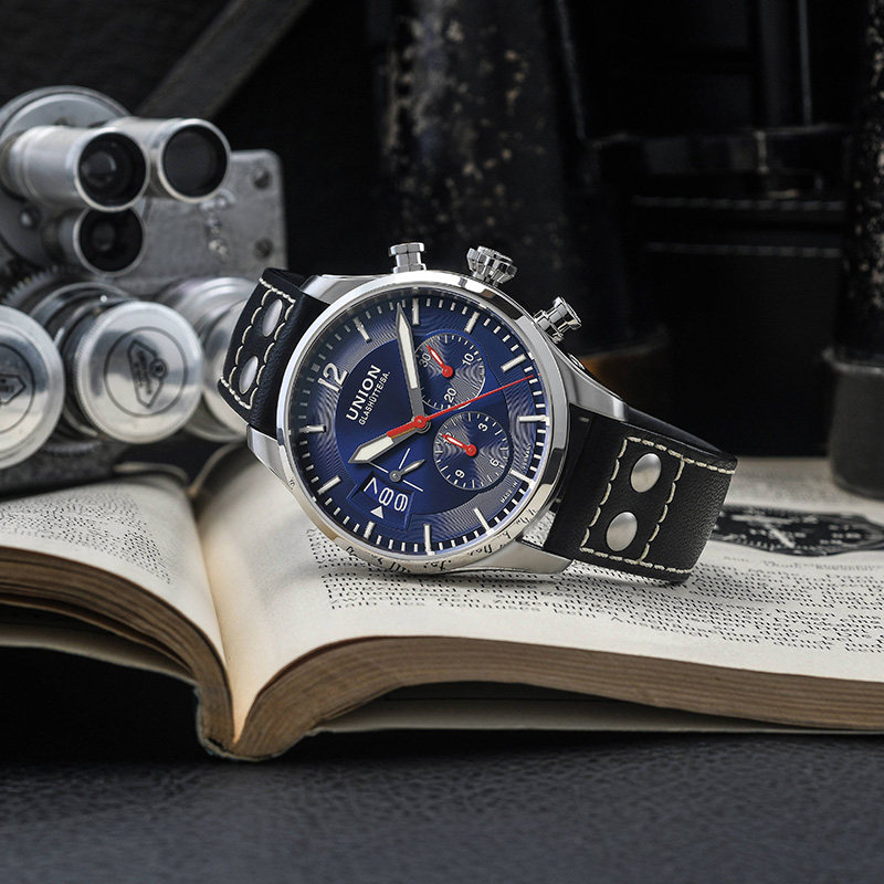 union格拉苏蒂宇联德国官方正品贝利士蓝盘计时飞行员欧美腕表