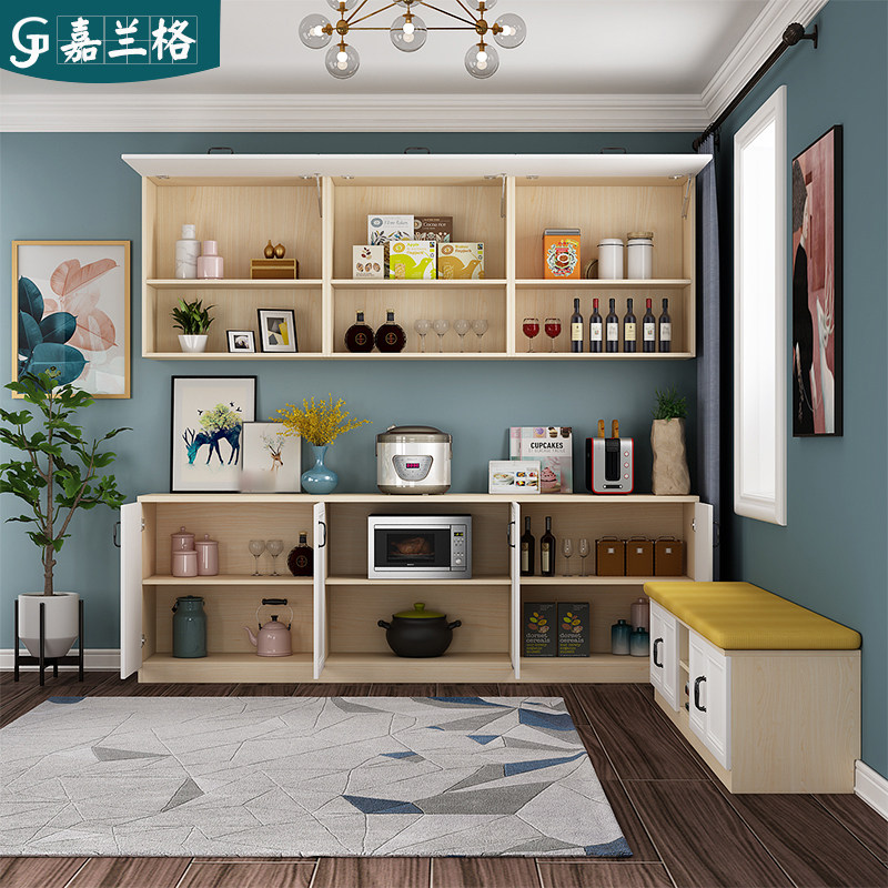 现代简约卡座餐边柜组合餐厅多功能北欧桌边柜吊柜定制餐柜一体