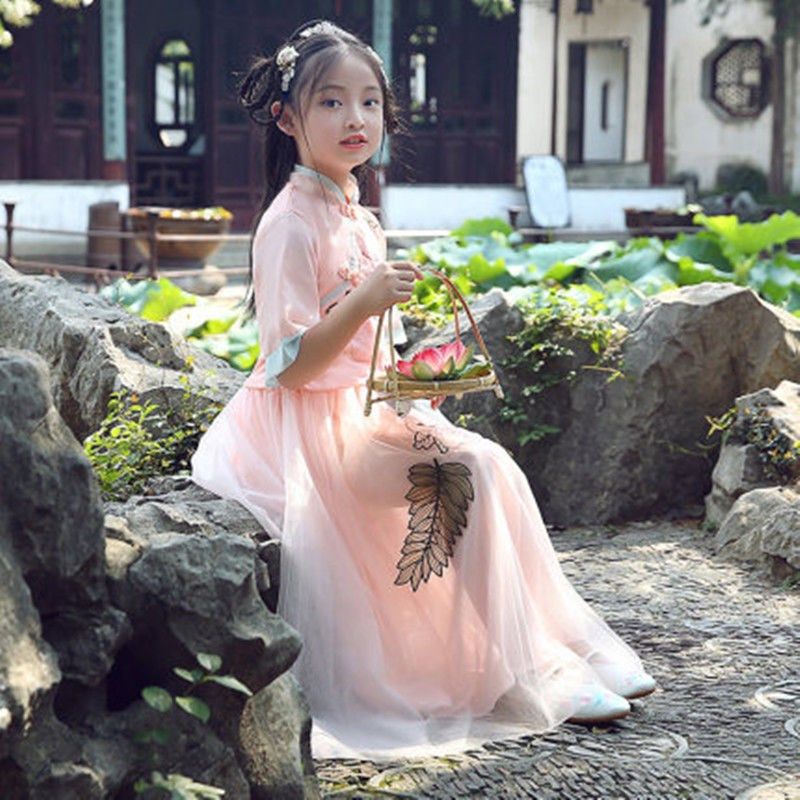 汉服女童夏装中国国风女孩长袖襦裙超仙古装jk