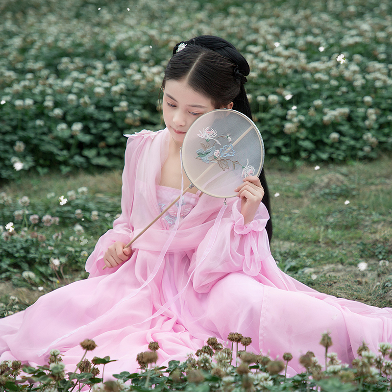 儿童汉服女童古装超仙轻纱12岁女孩仙女走秀儿童演出服