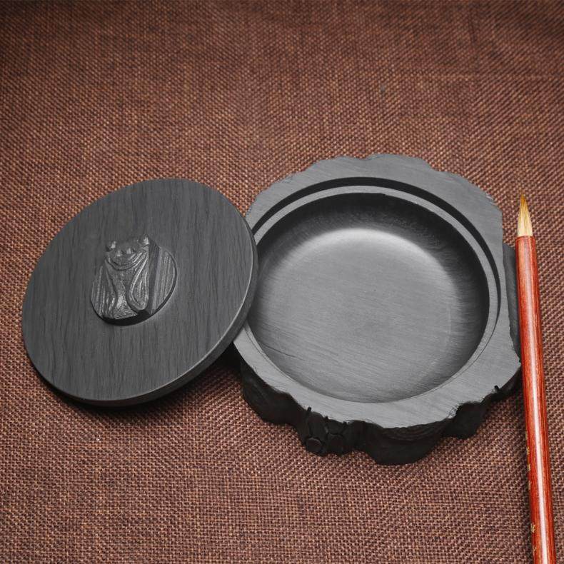 万石制作文房四宝初学者墨海砚台带盖雕刻手工笔搁砚台