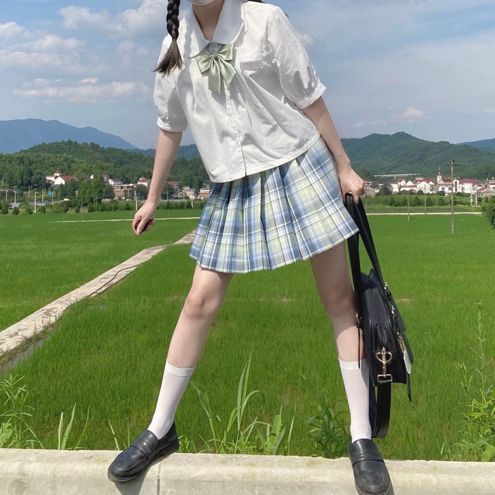 【葡萄白兰地现货】辰榆原创jk制服格裙绿格日系少女百褶裙夏现货