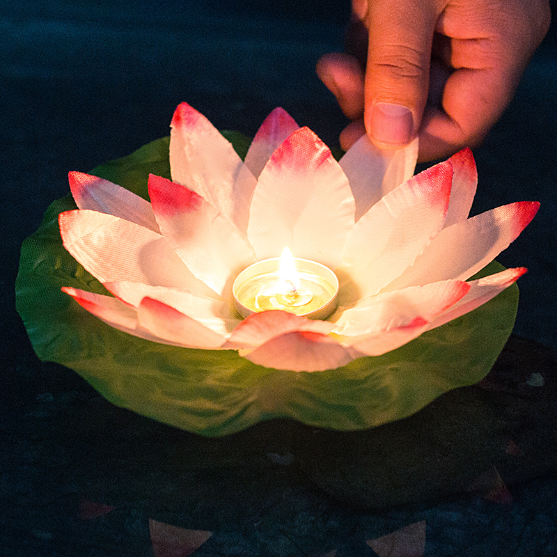 孔明灯荷花灯包许愿祈福水灯河莲花花灯丝布水上荷花灯