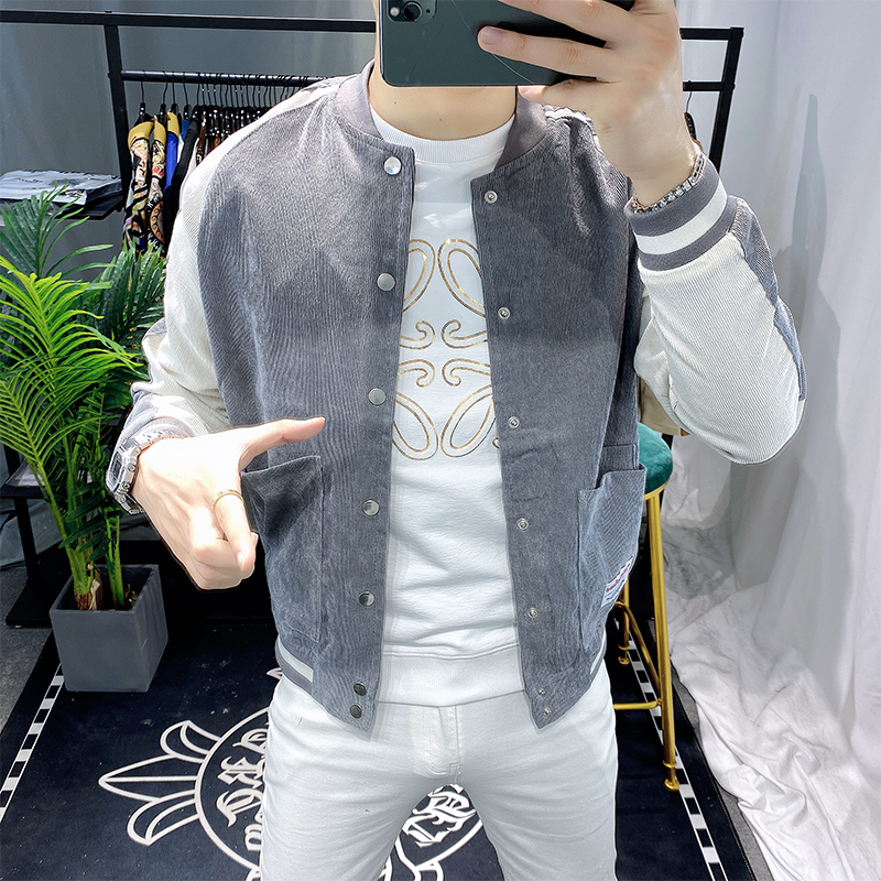 春秋款2022欧洲站男装新款拼接外套男潮夹克修身百搭简约男士开衫