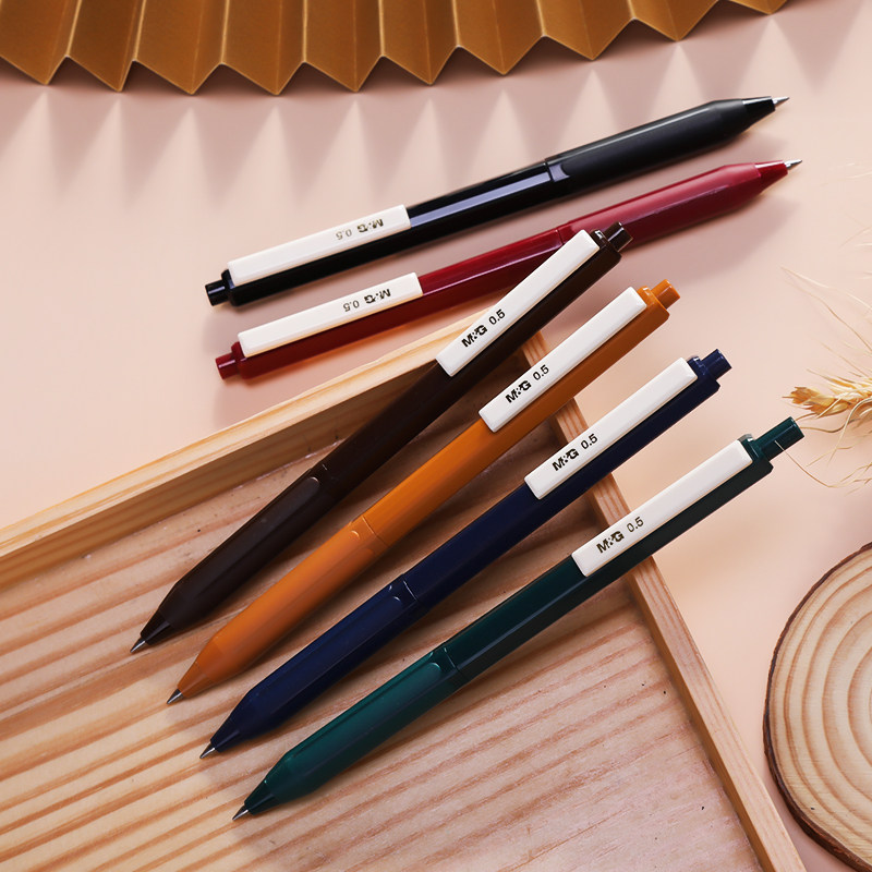 晨光彩色中性笔国之色本味复古色05mm学生用子弹头手账彩色按动水笔