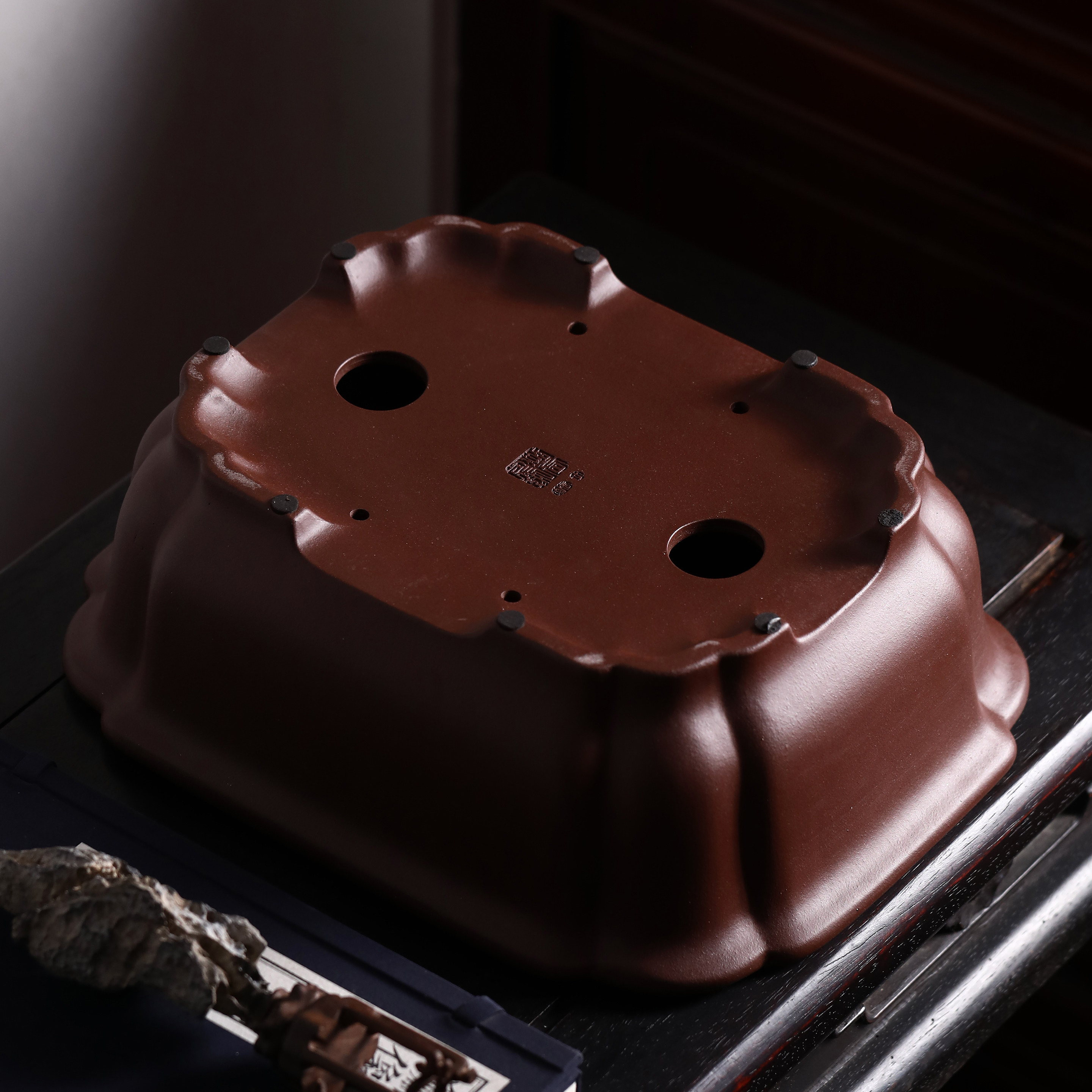 紫砂花盆尹恒兵手工长方形原矿紫泥盆景盆抽角四方花盆