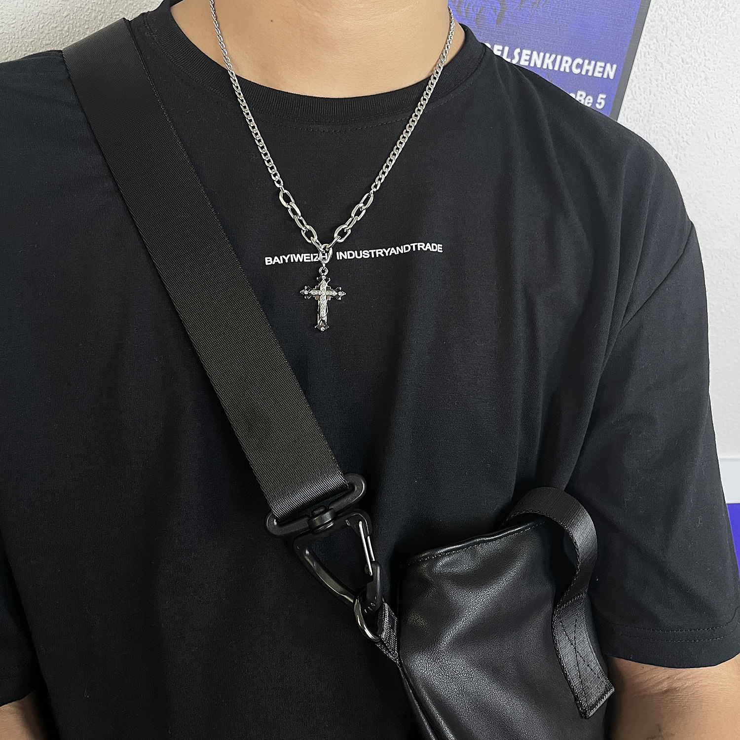 maskedfoxes潮牌轻奢镶钻十字架拼接项链男女小众高级项链