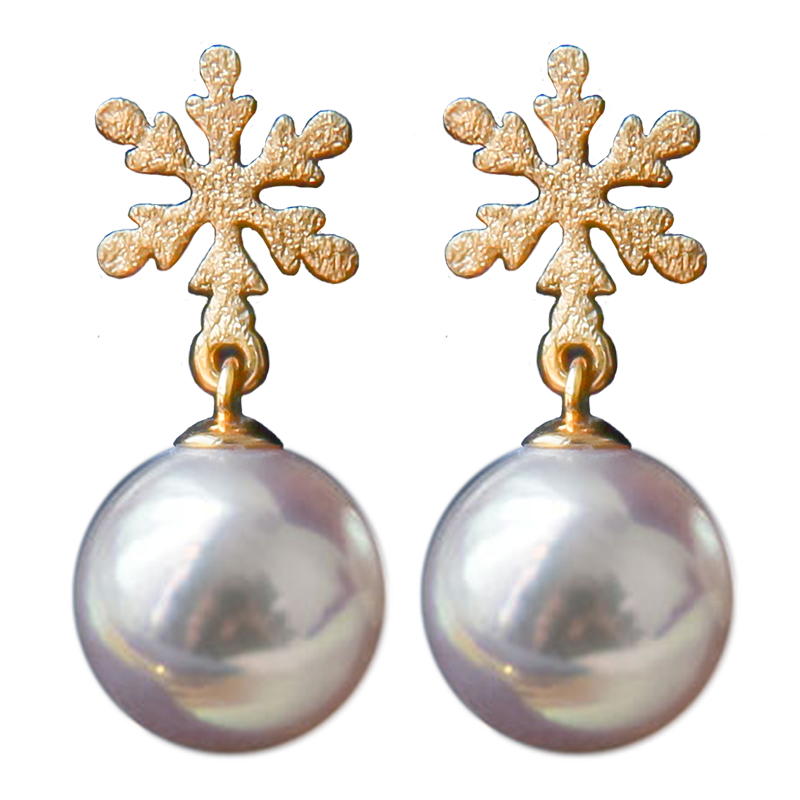 磨砂级正圆天女耳环雪花金雪花vivi18k耳钉珍珠耳饰