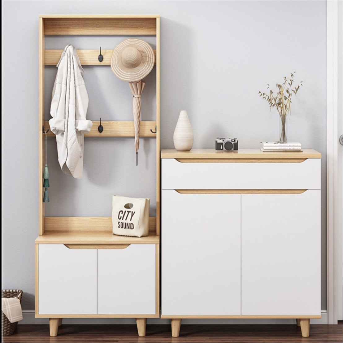鞋柜衣架门厅实木北欧仿进门口家用现代简约小鞋鞋柜