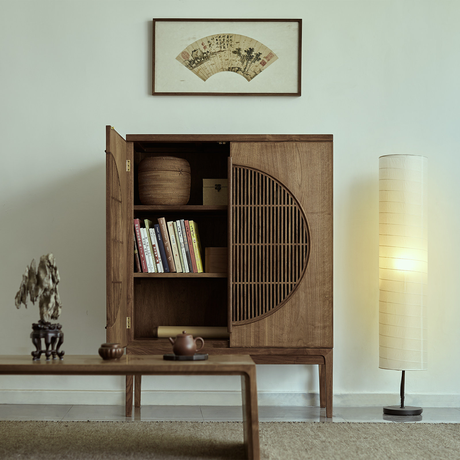 璞木柜黑门厅书柜实木原木家具胡桃玄关禅意其它柜类