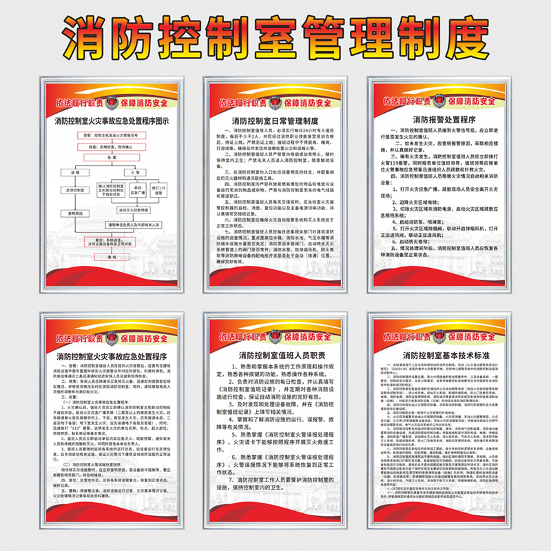 消防制度展板人员值班程序处置报警火灾标识标志牌