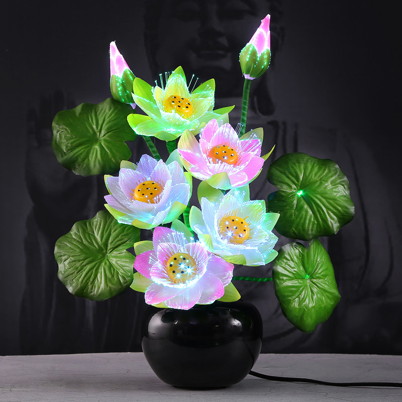 花灯光纤大号七彩led莲花观音荷花佛堂礼佛荷花灯