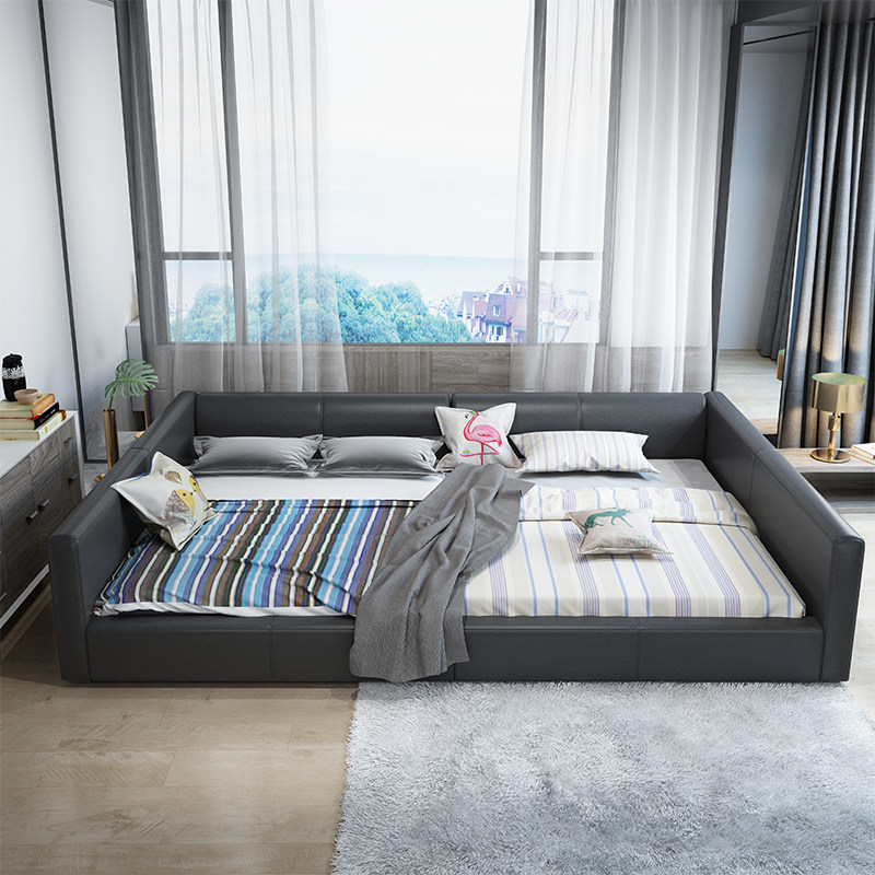 二胎家庭亲子拼接超大3米加宽四人人主卧榻皮艺床