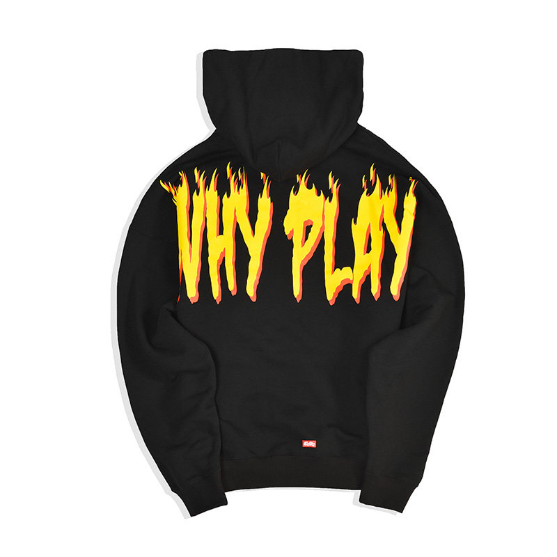 whyplay 潮牌 地狱火焰印花图案连帽卫衣情侣宽松上衣外套男女