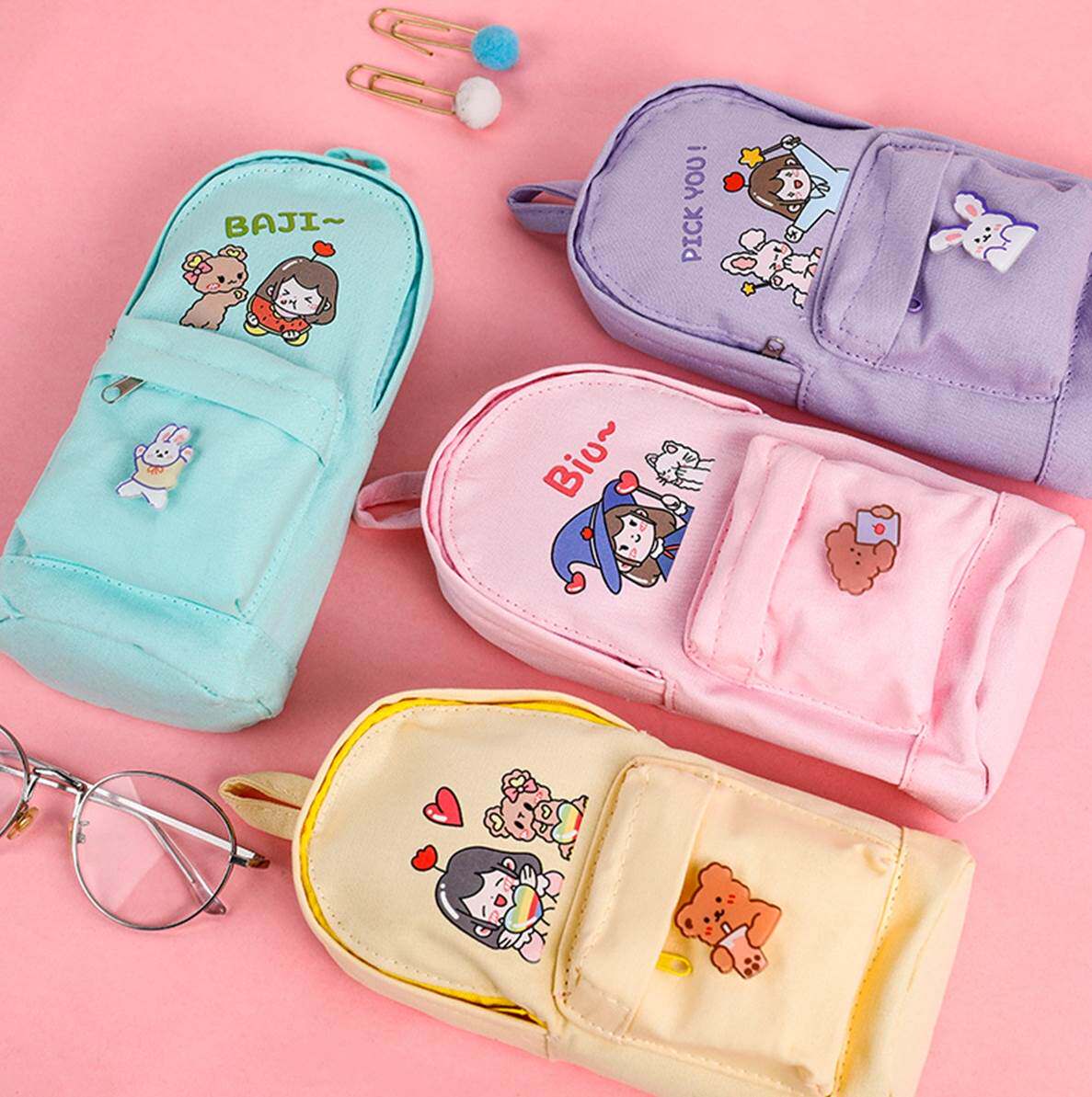 韩ins风创意书包笔袋少女心多用途大容量帆布笔袋可爱超萌铅笔盒l