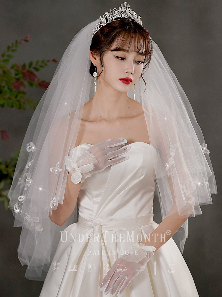 头纱新娘头饰超仙结婚拍照道具短款森系婚纱头纱