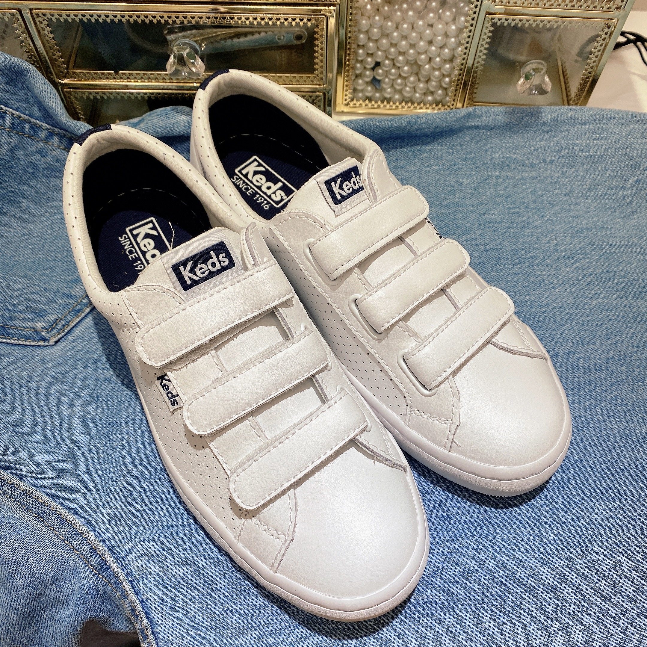 keds皮质小白鞋女鞋皮面魔术休闲鞋板鞋透气ins休闲板鞋