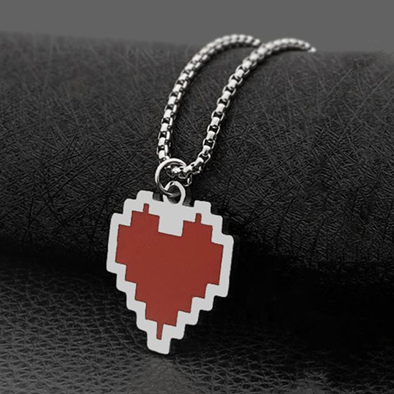 日韩动漫游戏传说之下下决心灵魂像素红色爱心项链项链