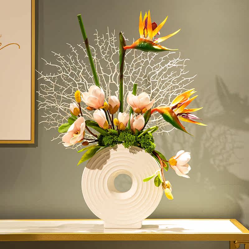 玉兰天堂鸟假花仿真花艺套装客厅室内软装饰花卉玄关摆件插花盆栽