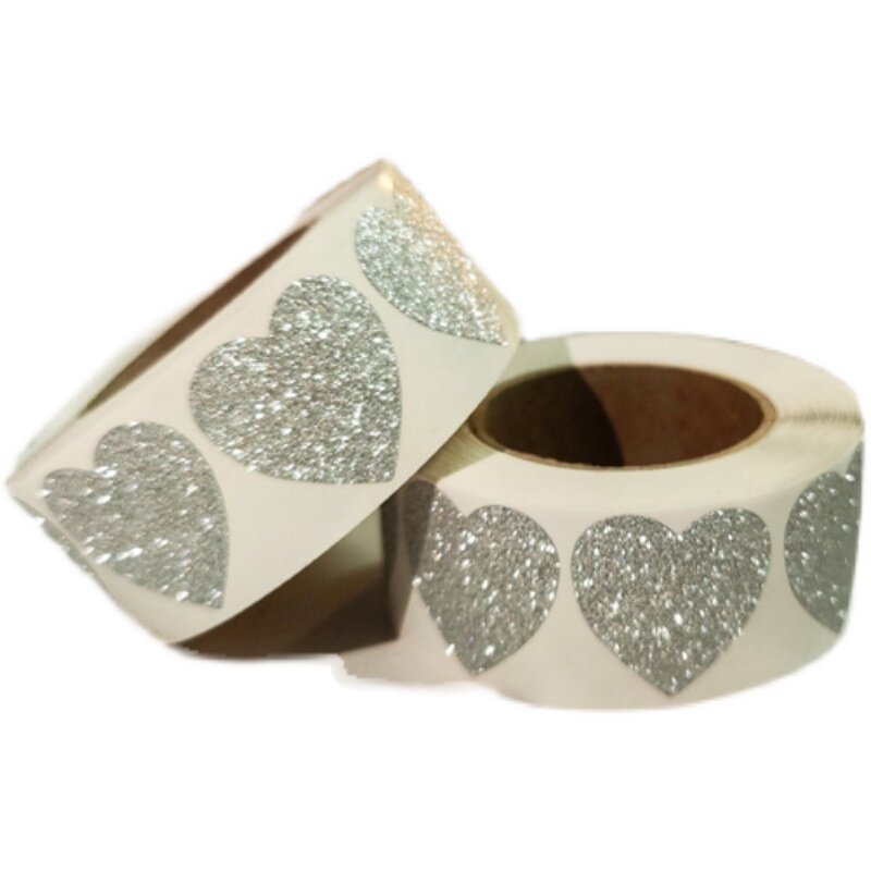 300张闪光银色心形贴纸情人节信封密封封口手工贴纸