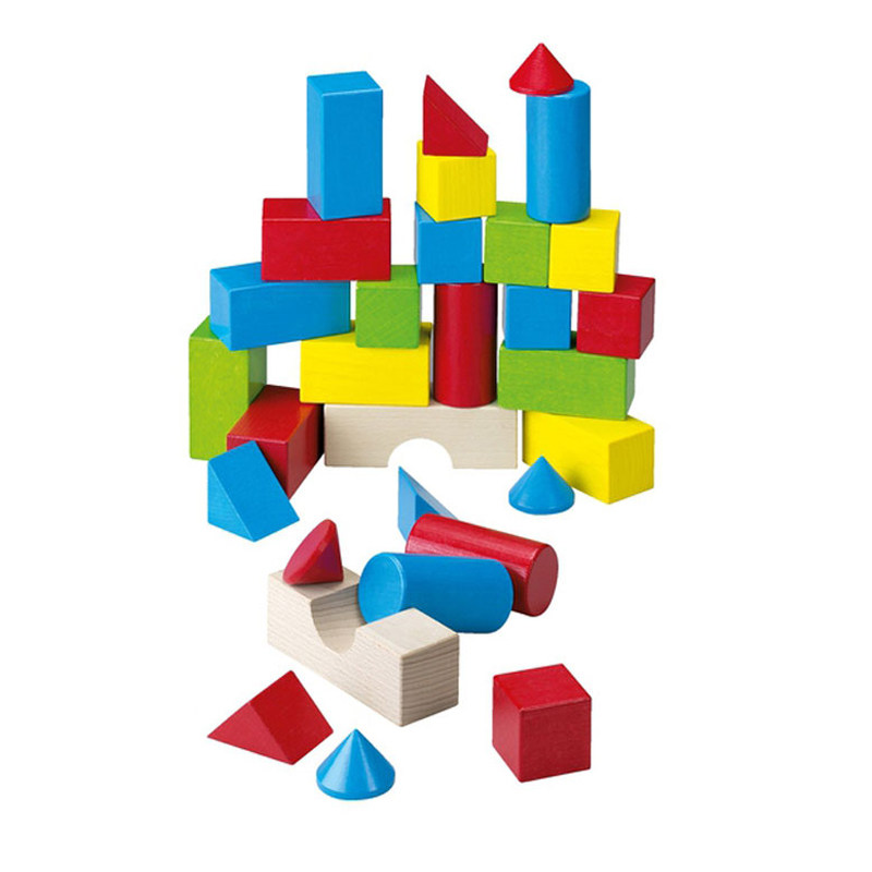 德国haba大块积木30块彩色榉木几何图形拼搭12岁建构
