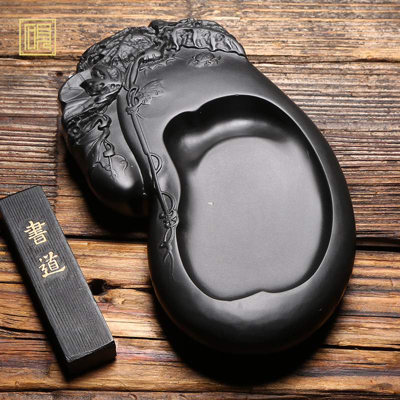 砚台老坑匠心高档砚小墨块磨墨条手工原石天然文房四宝