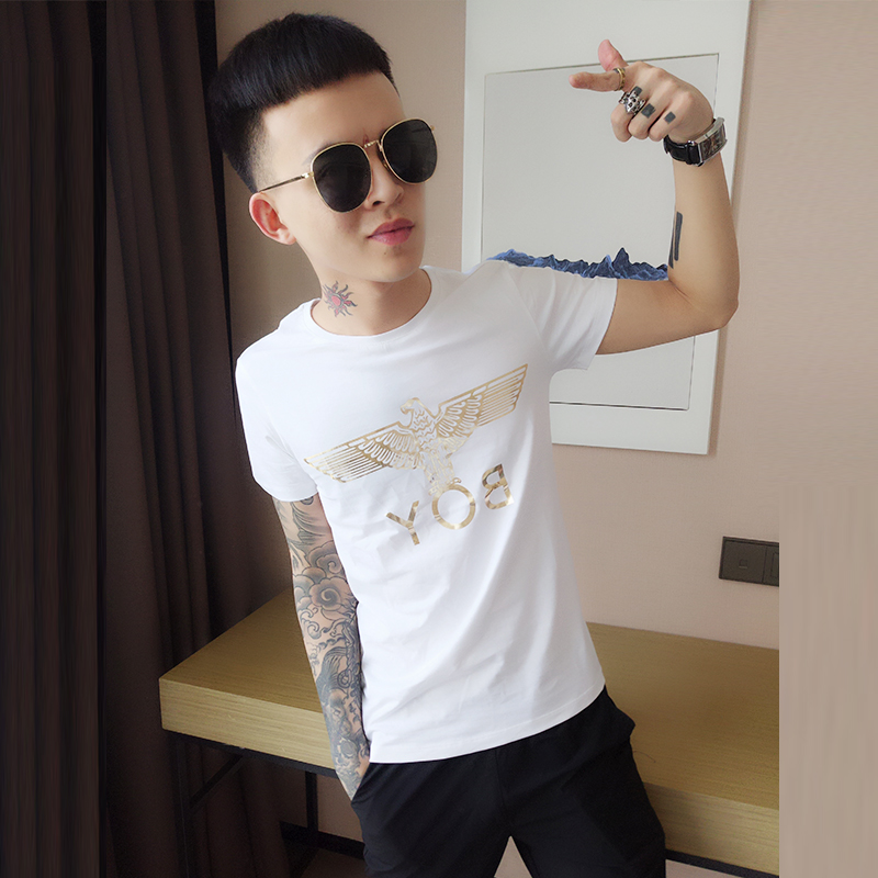 网红同款半袖T恤修身打底衫社会精神小伙短袖男潮牌衣服潮流时尚