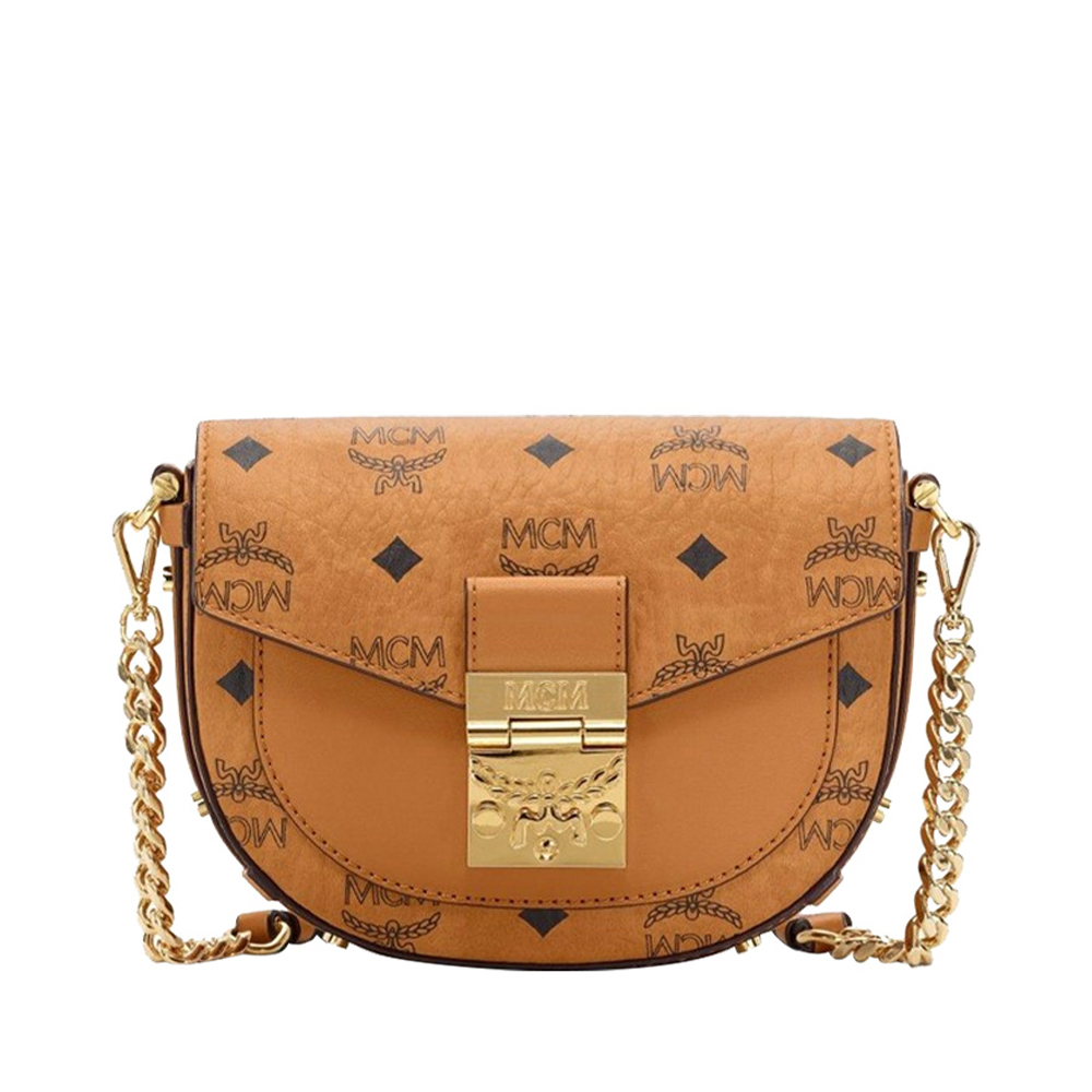 mcm女包棕色经典印花迷你圆形单肩马鞍包新年礼物
