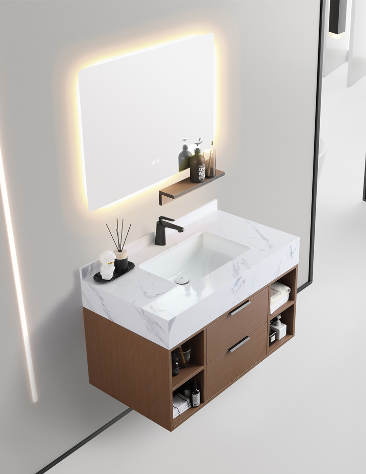 卫浴套装大理石浴室柜定制岩板一体实木洗手台盆浴室柜组合