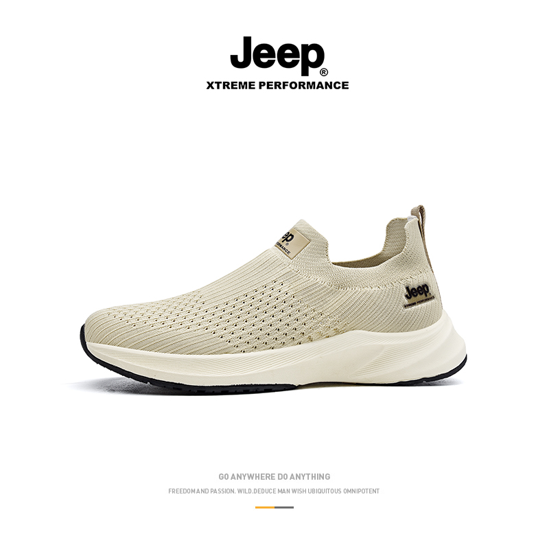 JEEP男鞋2022夏季新款一脚蹬网面运动休闲鞋镂空透气懒人套脚鞋子