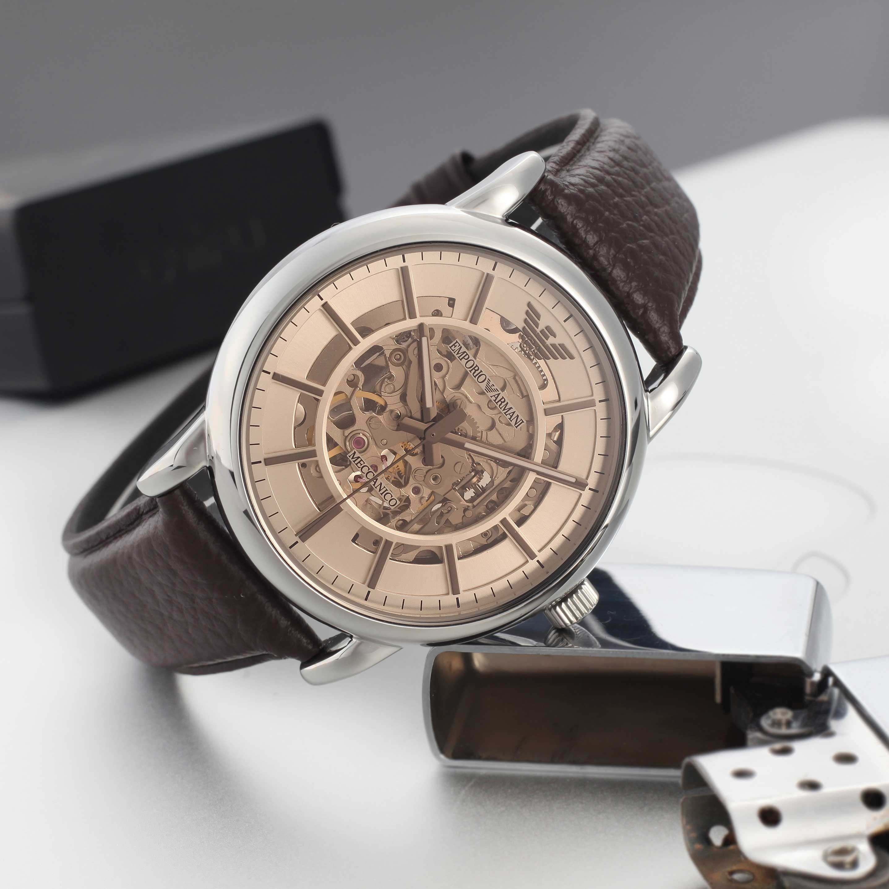 armani阿玛尼机械表休闲商务男表皮带镂空腕表ar1982欧美腕表