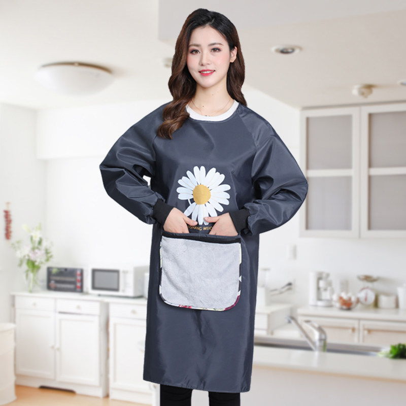 家用厨房可擦手围裙防水防油时尚长袖做饭罩衣围裙