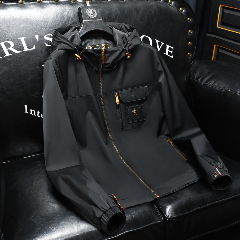 欧洲站2022年春秋高端男士薄款夹克外套休闲潮流连帽修身男装上衣