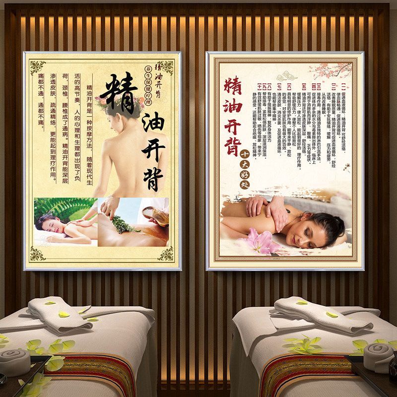 精油开背海报美容院宣传画淤堵拔罐挂图中医经络写真