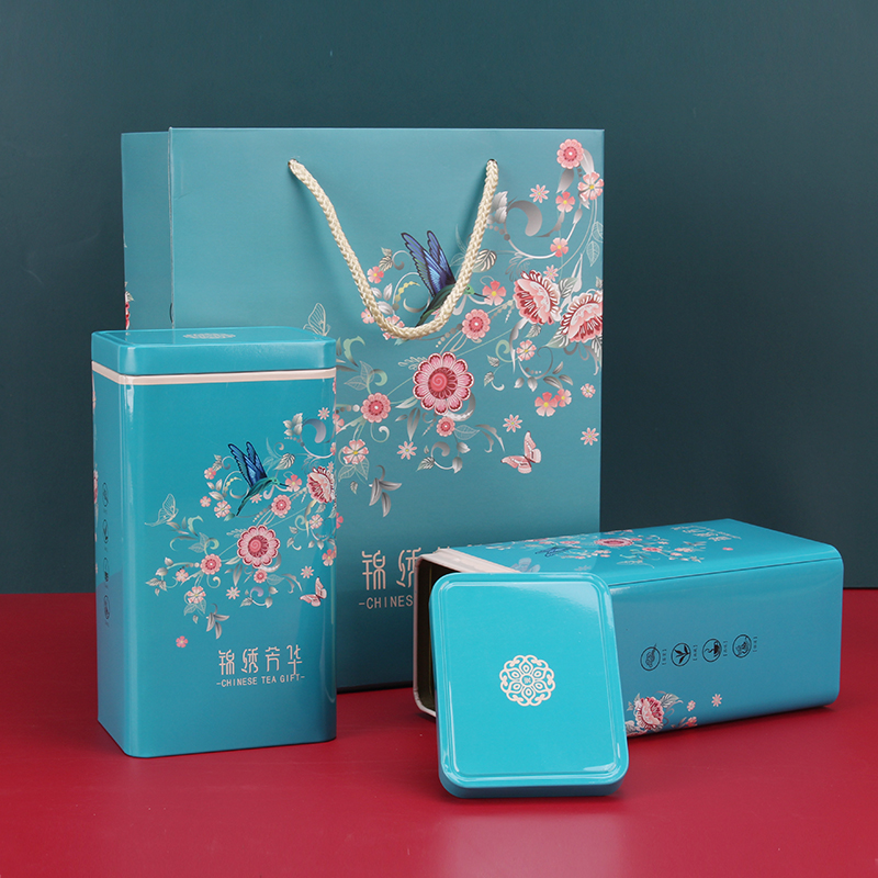 茶叶罐铁盒空罐伴手套装复古方形锦绣芳华一斤茶叶罐