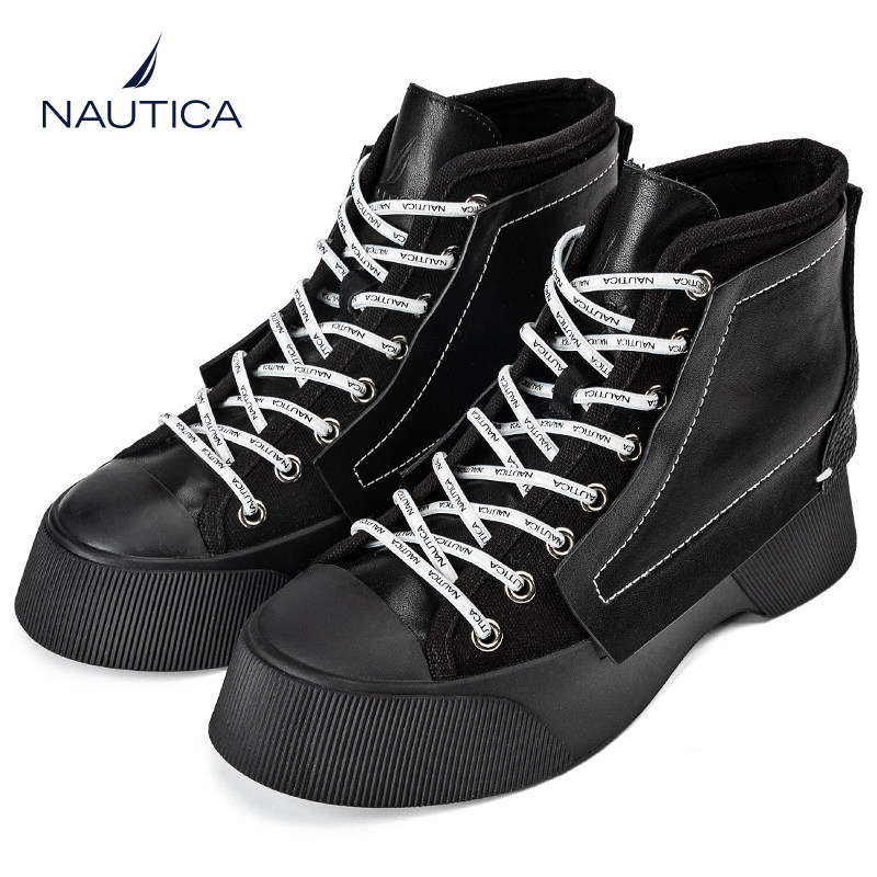 休闲鞋nautica诺帝卡拼接新款软底2021女士冬季个性高帮鞋