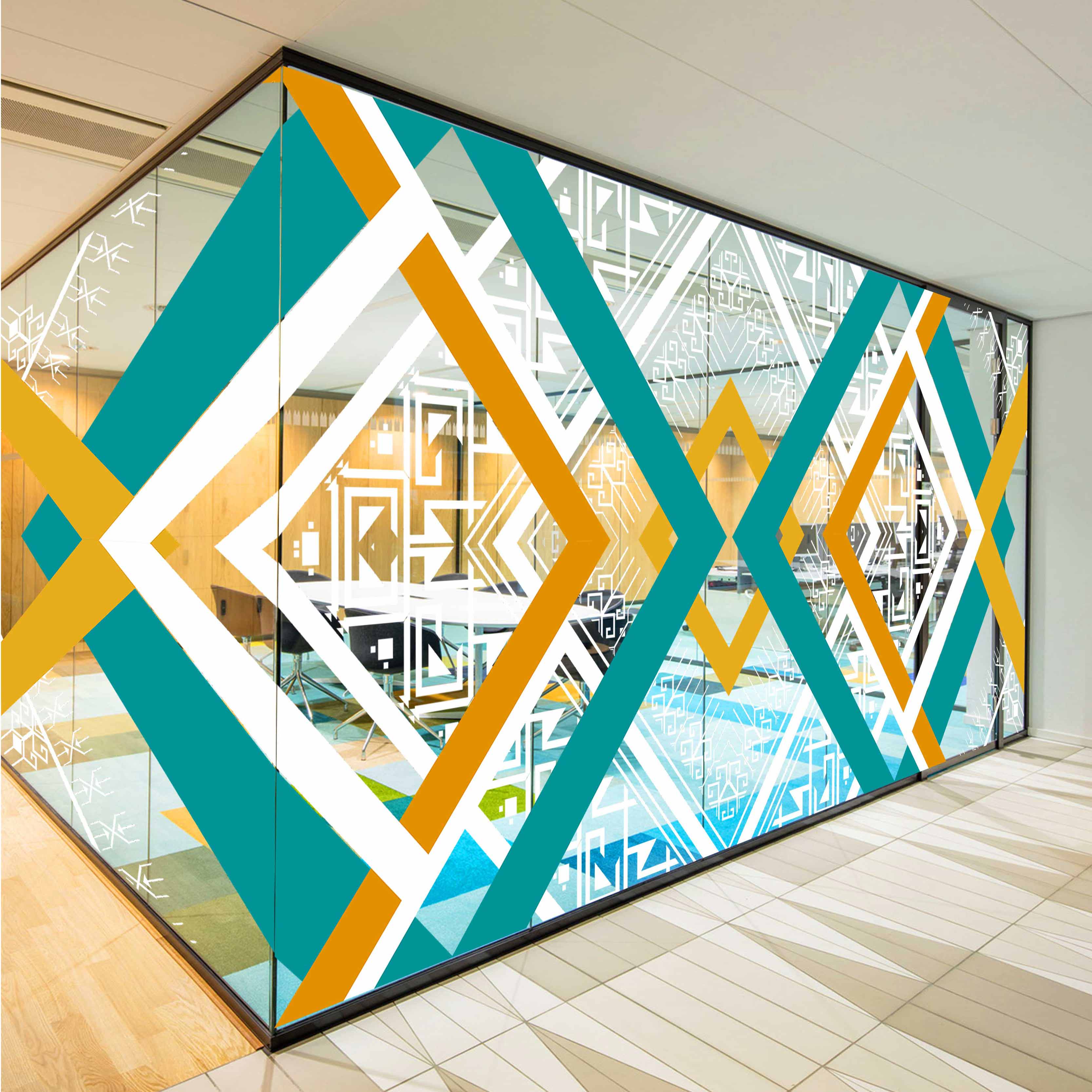 定制办公室磨砂玻璃贴膜几何创意公司遮光隔断玻璃膜