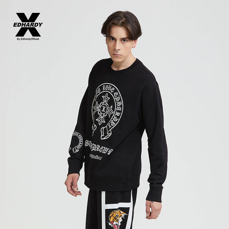 edhardy2020春季男士宽松印花情侣圆领卫衣卫衣