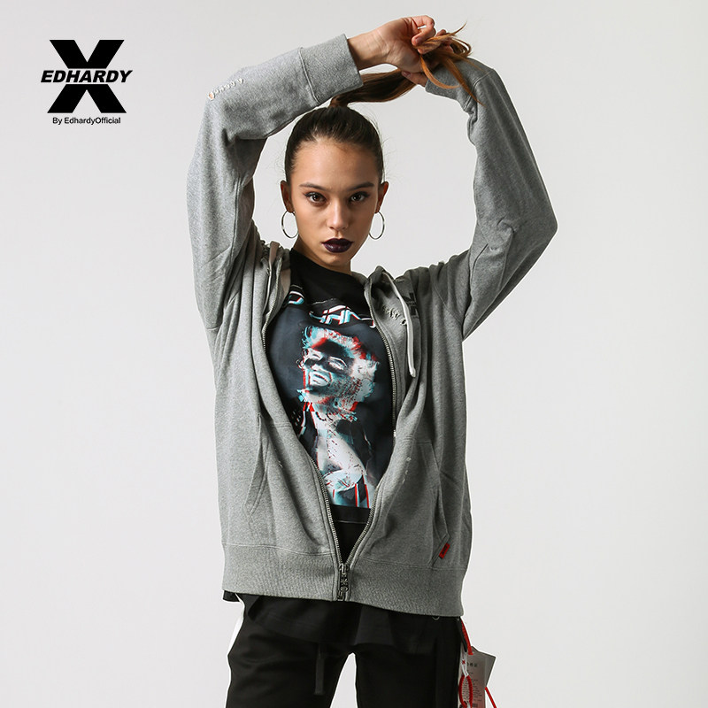 edhardy春夏情侣男女女同破洞连帽卫衣卫衣