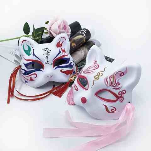 彩绘日式和风狐狸面具半脸古风汉服化妆舞会cos动漫猫脸狐妖面d6