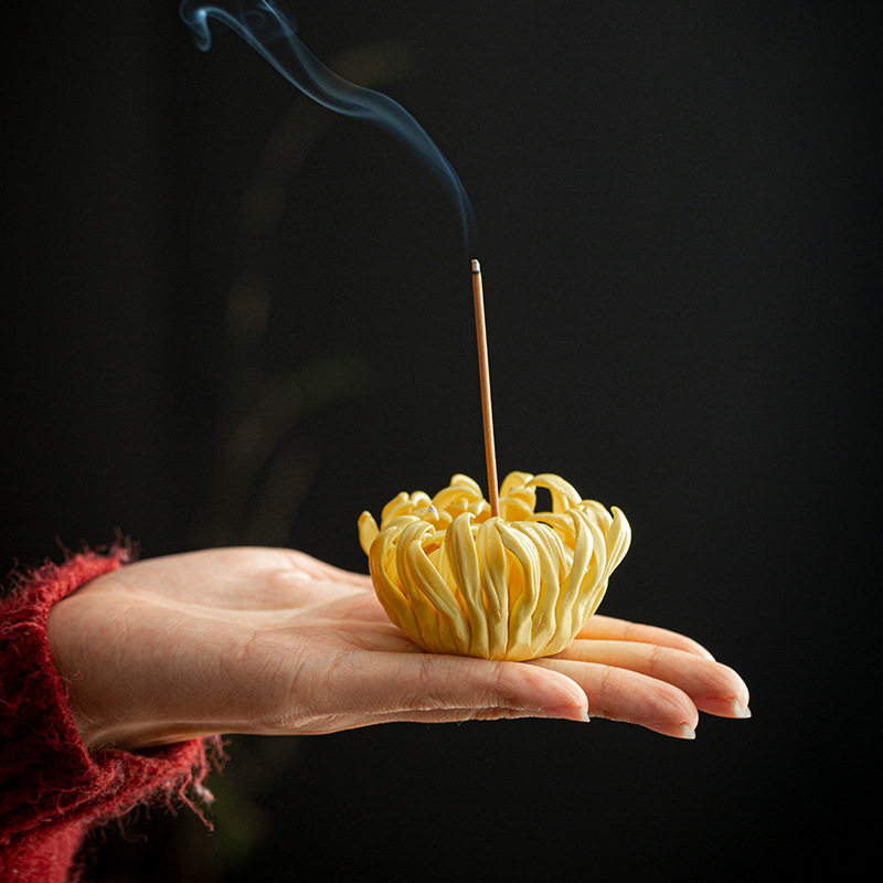 插香座菊花手工线香插香陶瓷花香家居摆设摆件香薰炉