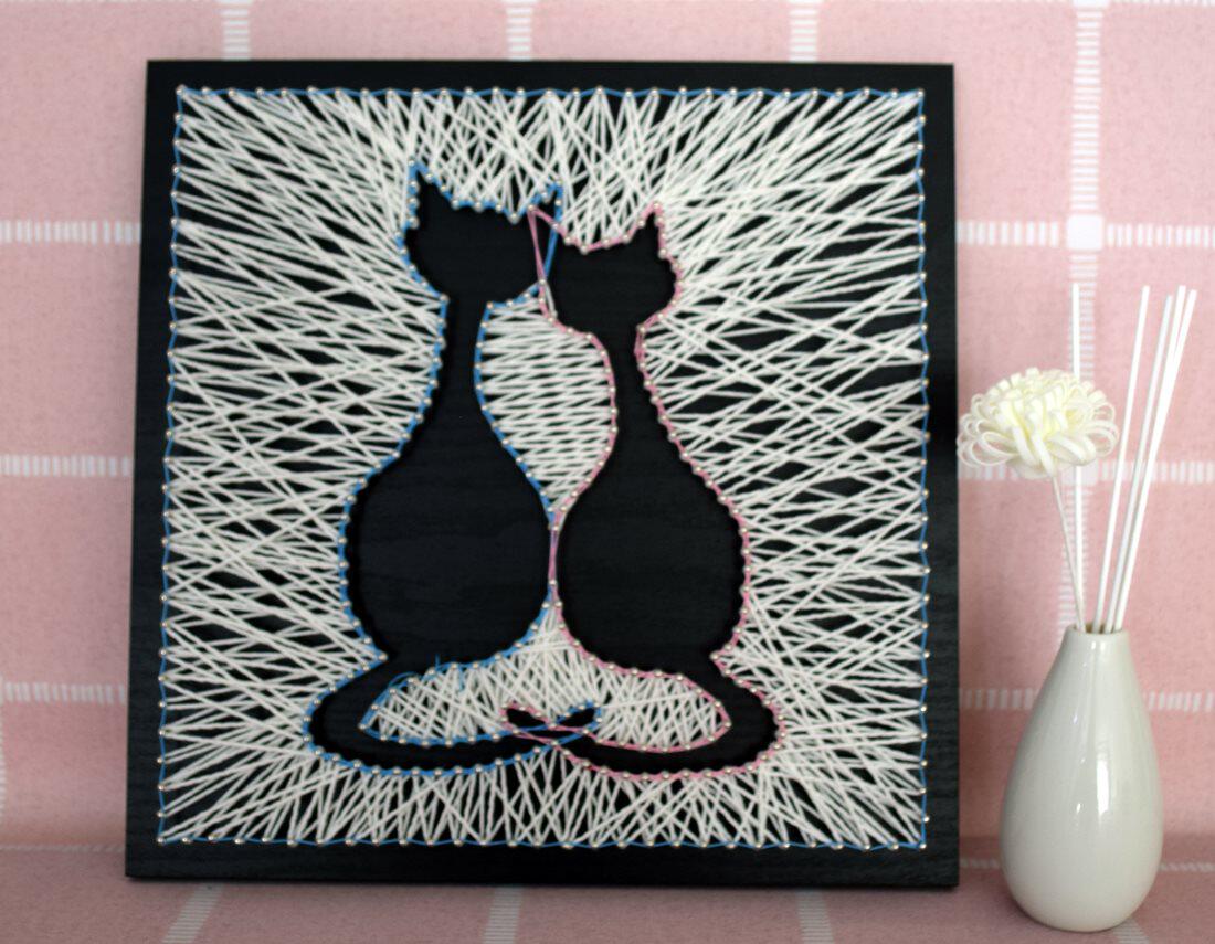 织梦北欧相拥钉子木板绕线画diy动物弦丝画手工diy