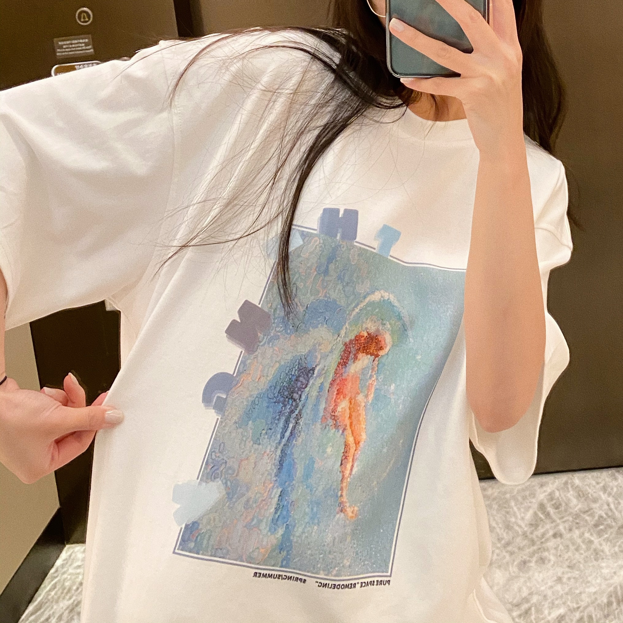 THINGy 街头潮流湖水油画印花短袖白色潮牌宽松男女半袖T恤TWOK