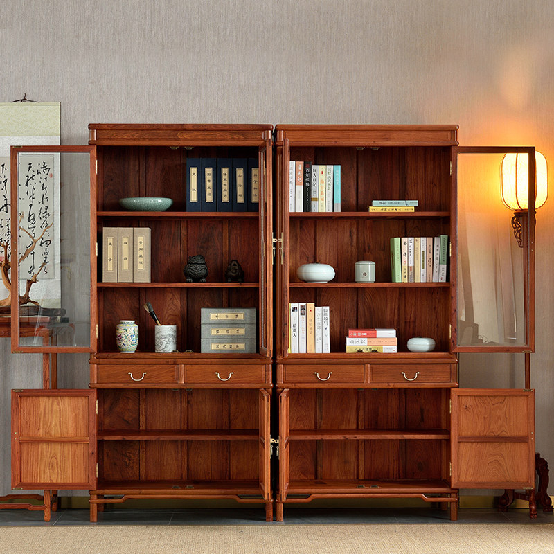 大果紫檀红木书柜中式缅甸花梨书橱明式书架单个书柜