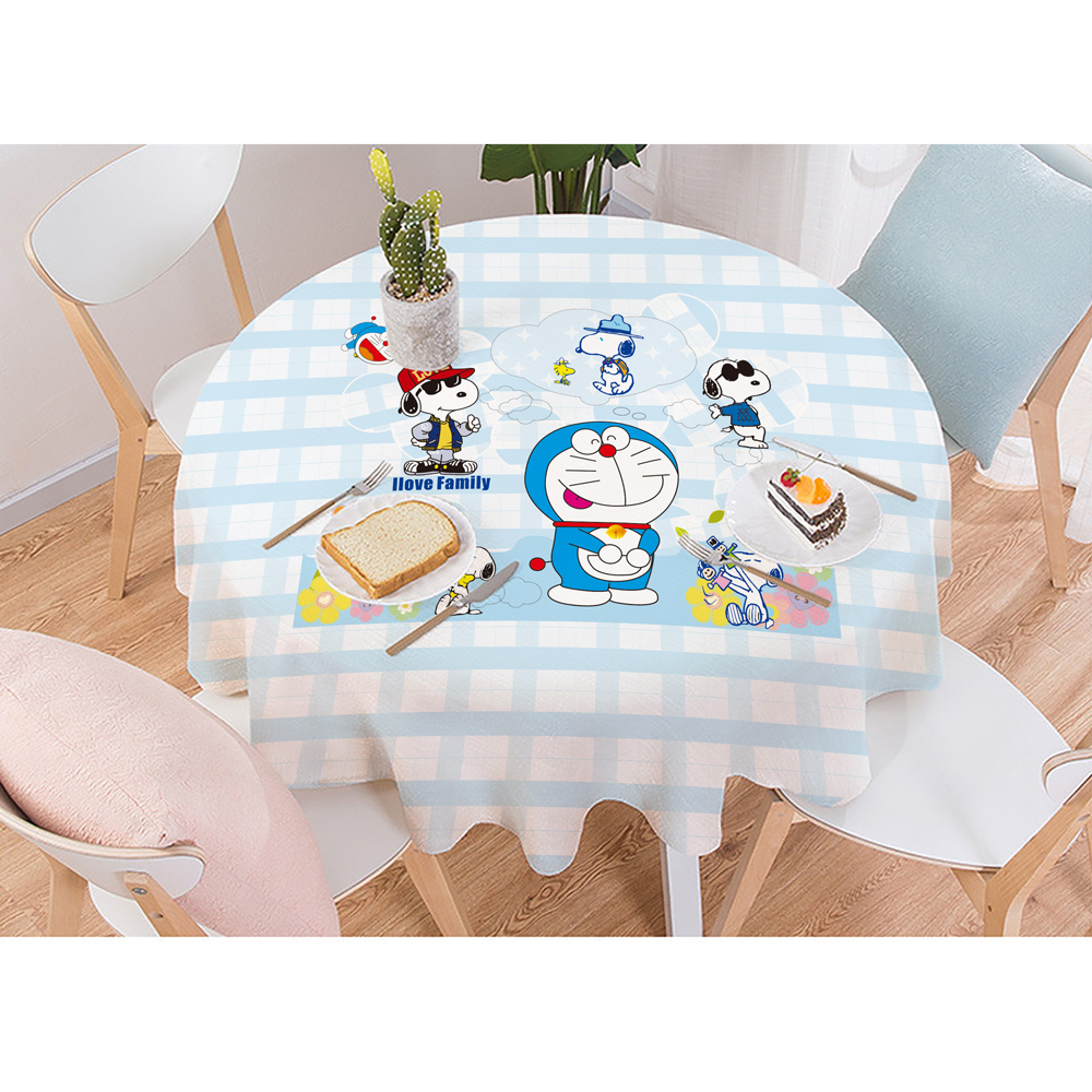 桌布ins网红卡通圆桌餐桌哆啦防水防油免洗桌布