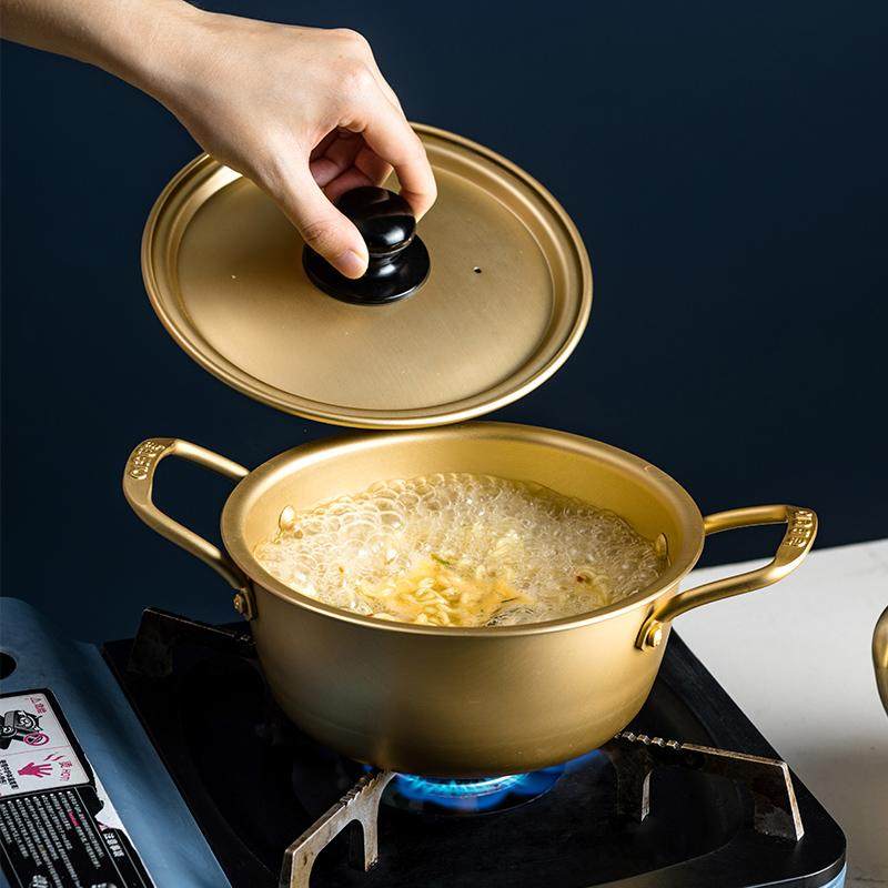 黄铝锅双耳拉面方便家用汤锅国产韩式通用燃气汤锅
