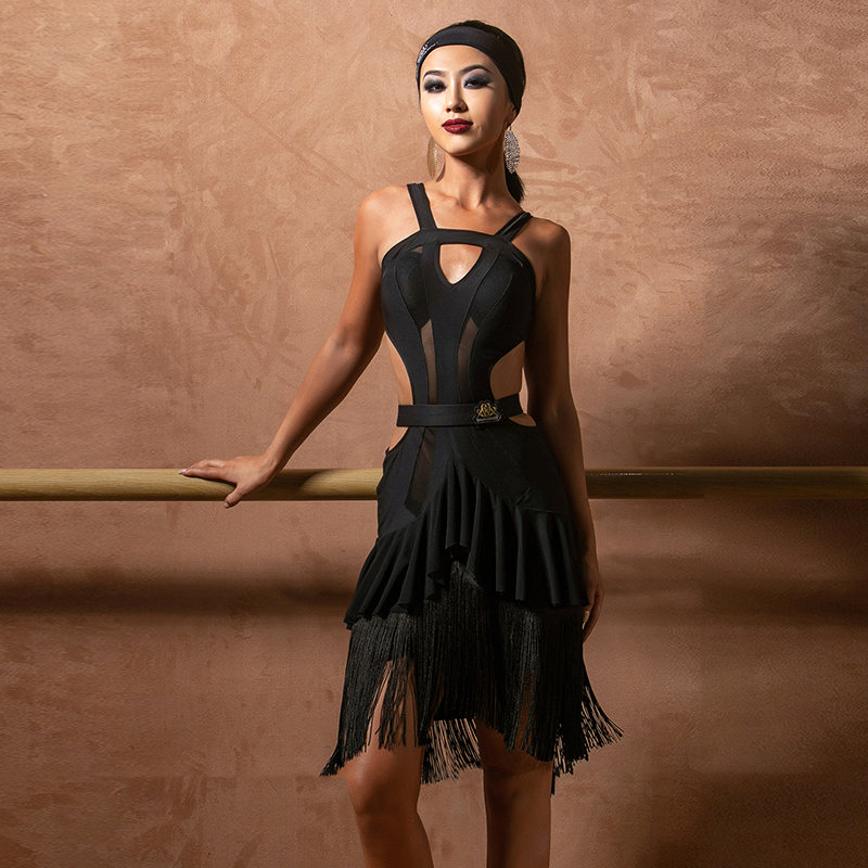 东鑫舞服拉丁舞层次感镂空背带连衣裙拉丁练习表演拉丁舞练习套装
